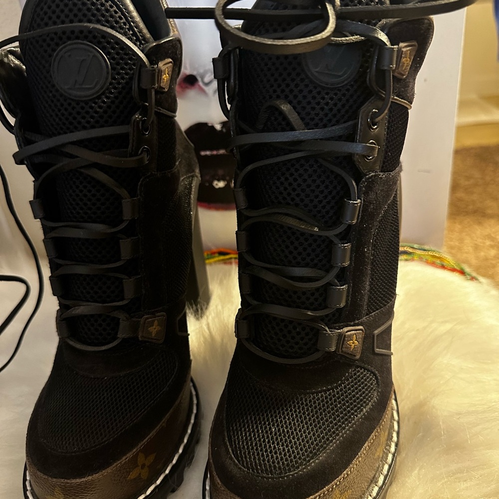 Louis Vuitton Black and Brown Monogram Boots